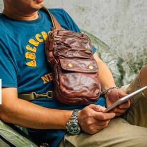 Vintage Fashion Brown Leather Men - Women Sling Bag Chest Bag